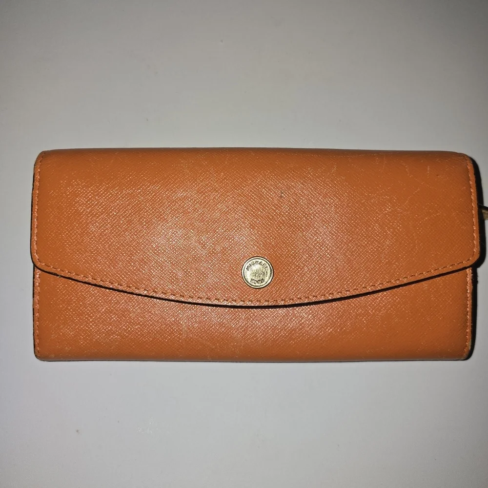 Michael Kors Orange Saffiano Leather Cl Wallet with Gold Snap